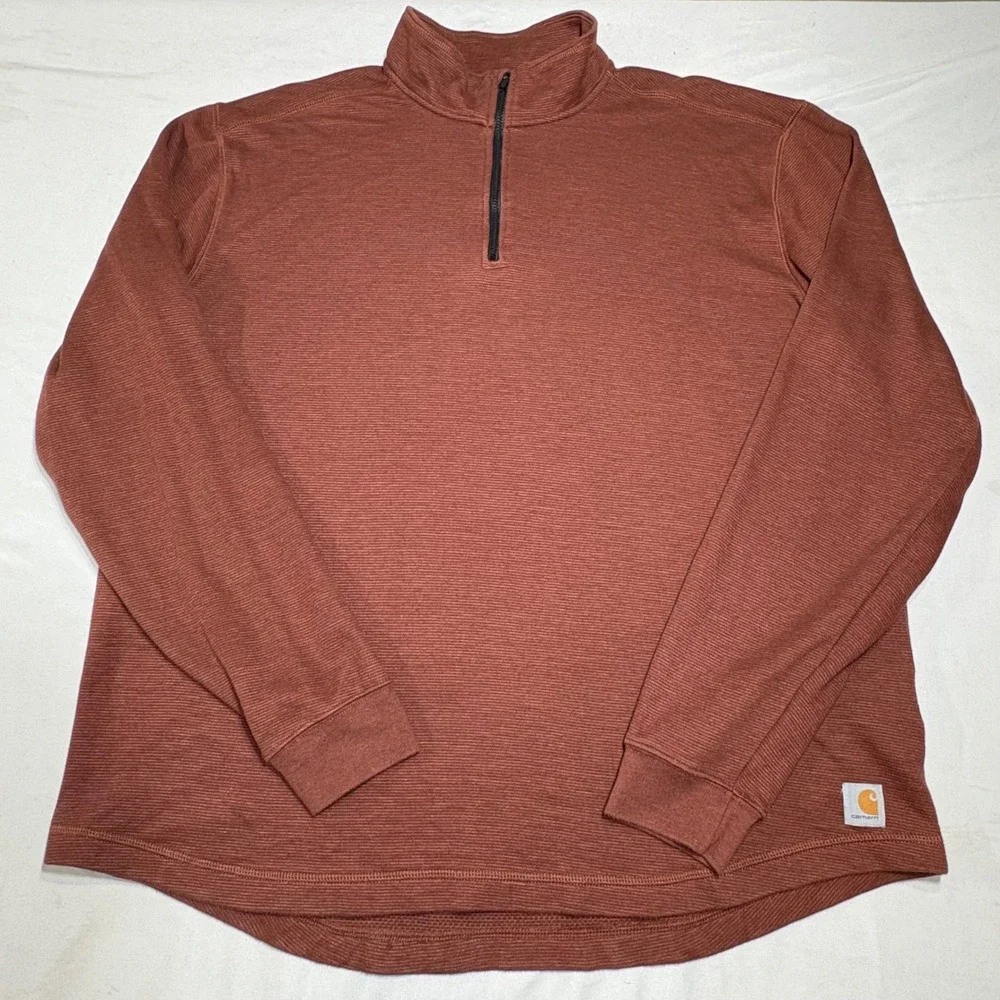 Carhartt 1/4 Zip Pullover Mens XL Rust 102837 Relaxed Fit Waffle Knit Workwear
